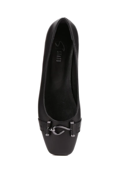 Stato - Siyah Hakiki Deri Kadın Babet Ayakkabı 25-5804 - Resim 6