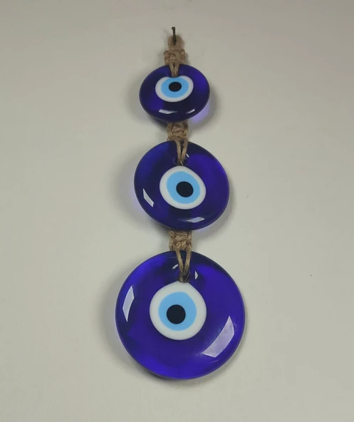 Dekoratif Nazarlık, İpli Nazar Boncuğu makrome örgülü 3 sıra 28 cm - 3