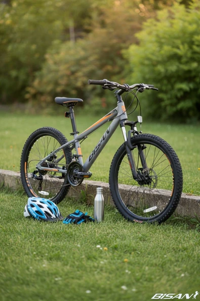 Bisan COOPER ÇOCUK BİSİKLETİ ALÜMİNYUM KADRO 30 CM HD 24 JANT 21 VİTES SHIMANO AÇIK GRİ SİYAH TURUNCU - Resim 3