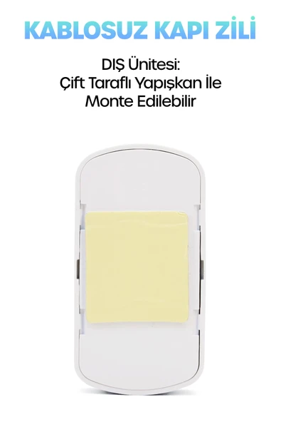 Kablosuz Uzaktan Kumanda Kapı Zili Işıklı Uzun Menzilli Pilli 32 Farklı Melodili Beyaz 9389 - Resim 6