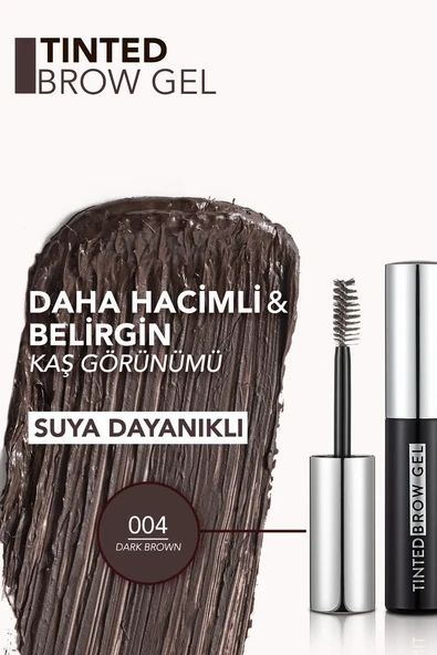 Flormar Tinted Brow Gel Yarı Transparan & Suya Dayanıklı Kaş Maskarası 004 DARK BROWN - Resim 3