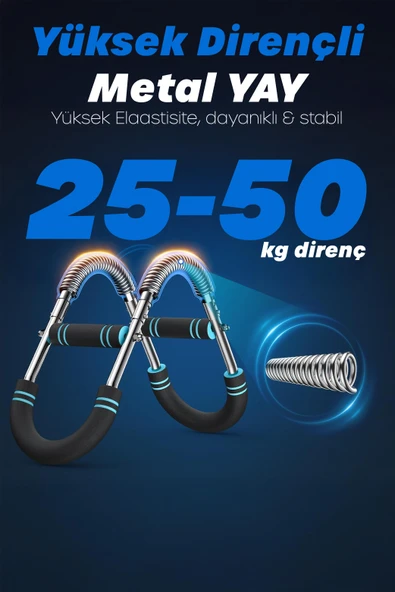 2X POWER (25-50KG) Ayarlanabilir Çift Metal Yaylı Göğüs & Kol Full Body Egzersiz Aleti Fitness Bar - Resim 6