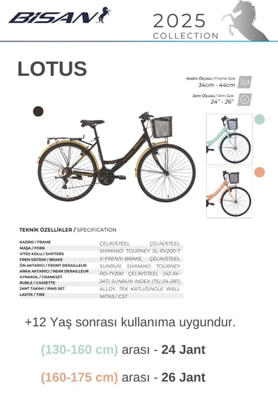 Bisan LOTUS ŞEHİR BİSİKLETİ 34 CM V 24 JANT 21 VİTES MERCAN BEYAZ - Resim 5