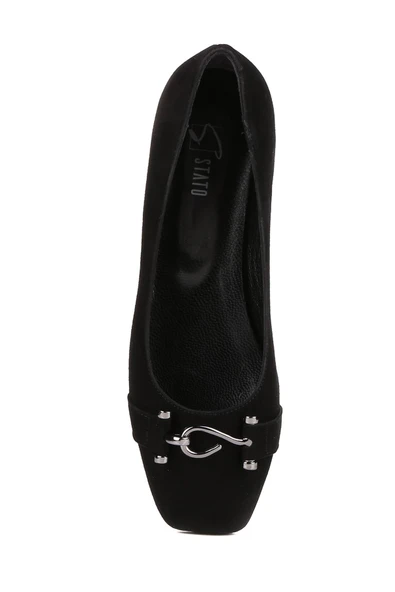 Stato - Siyah Hakiki Süet Deri Kadın Babet Ayakkabı 25-5804 - Resim 6