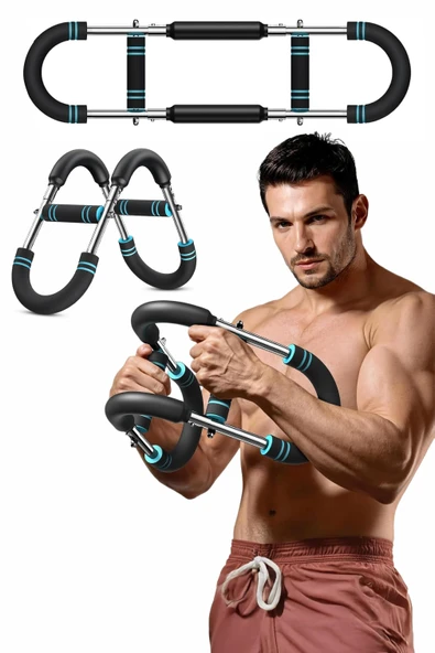 2X POWER (25-50KG) Ayarlanabilir Çift Metal Yaylı Göğüs & Kol Full Body Egzersiz Aleti Fitness Bar - Resim 9