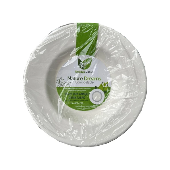 Roll-Up Nature Ekolojik Karton Kağıt Parti Çok Amaçlı Çukur Derin Tabak - 23 Cm. - 250 Adet - Resim 2