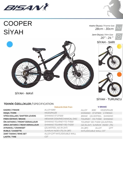 Bisan BİSAN COOPER ÇOCUK BİSİKLETİ 30 CM MD 24 JANT 21 VİTES MAT SİYAH TURUNCU - Resim 5