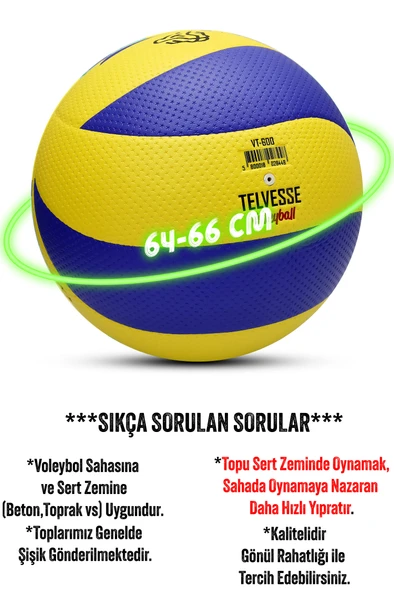 Sert Zemin Voleybol Topu Pompalı SET 8 Panel Sert Deri İç-Dış Mekan Uygun Dayanıklı VT600 - Resim 5