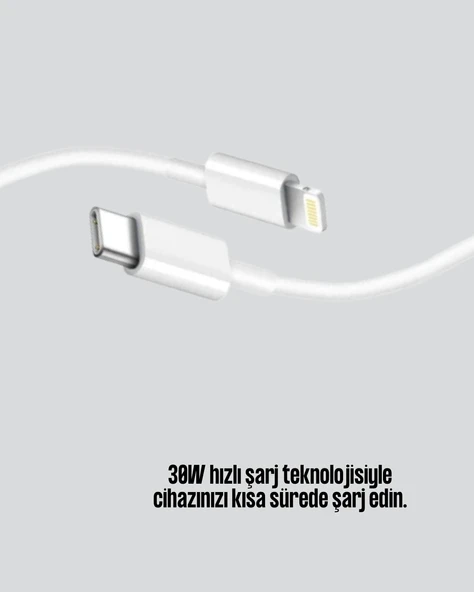 30W Type-C Lightning Hızlı Şarj Kablosu 1.2m iPhone Uyumlu - 2