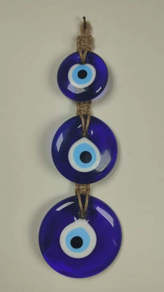 Dekoratif Nazarlık, İpli Nazar Boncuğu makrome örgülü 3 sıra 28 cm - 2