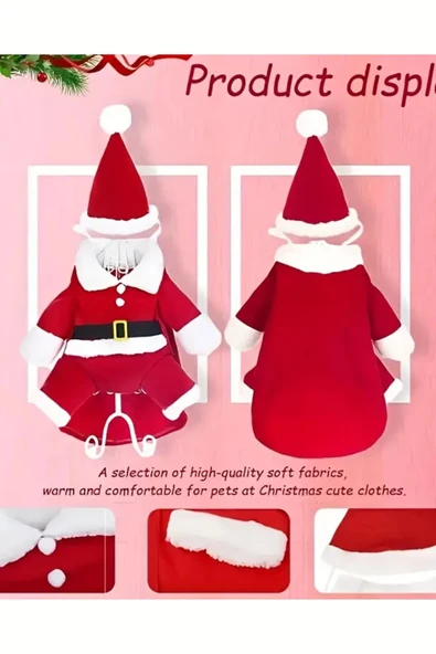 Şenlikli Noel Baba Köpek Kostüm Seti – Küçük Irklar İçin Sıcak Polyester Tulum, Kazak Tasarım Evcil Hayvan Kıyafeti-L beden - 9
