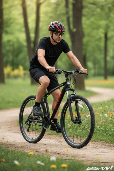 Bisan Leon 29 Jant Dağ Bisikleti 48 cm Çelik Kadro V-Fren 21 Vites Shimano - Mat Siyah Kırmızı ürün görseli 1