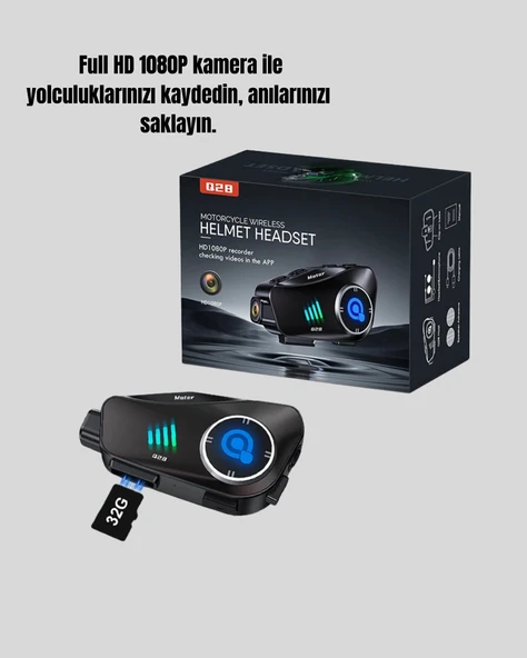 Q28 Kameralı Motosiklet Kask Kulaklık Bluetooth 5.3 Su Geçirmez 1080P HD - 3
