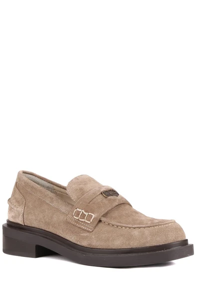 Stato - Bej Hakiki Süet Deri Kadın Loafer 25-AD1042 - Resim 3