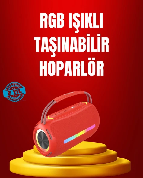 Suya Dayanıklı 20W RGB Hoparlör Bluetooth, USB, SD Kart ve AUX Girişli - 1