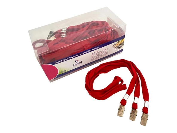 MAPİ METAL KLİPSLİ-POLYESTER DOKUNMA KART ASKI İPİ KIRMIZI 50'Lİ PAKET ürün görseli