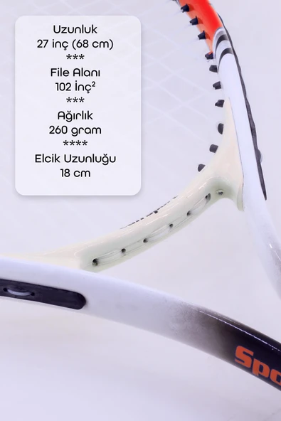 Deluxe 27 İnç Tenis Raketi Çantalı Yetişkin Tennis Racket L2 Grip 68 cm Kırmızı 527 - Resim 4