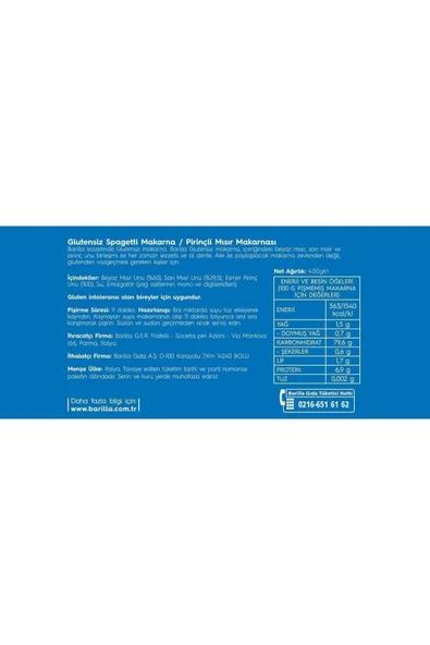 Barilla Glutensiz Spagetti (SPAGHETTİ) Makarna 400 gr X 9 Adet - Resim 5