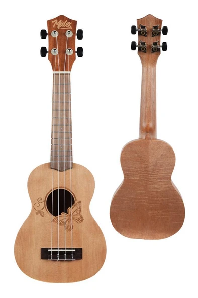 Midex SPA-261 Ladin Ağacı Kelebek Desenli Kaliteli Soprano Ukulele Seti - Resim 2