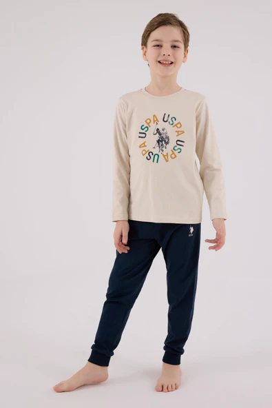 U.S. Polo Assn. Garson Erkek Uspa Logo Süprem 4 Mevsim Kumaş Uzun Kollu Lastikli Pijama Takım - 6