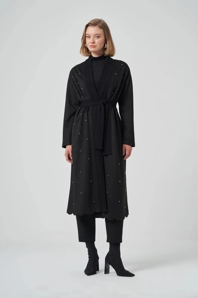 Nuss 6001 Şal Yaka Taş İşlemeli Kap - Siyah ürün görseli 1