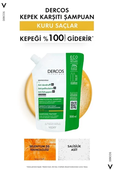 Vichy Dercos Anti-dandruff Kepek Karşıtı Bakım Şampuanı, Kuru Saçlar , Yeniden Dolum Paketi 500 ml - Resim 6