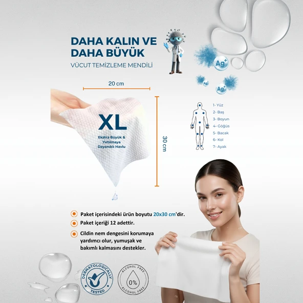 Gümüş İyonlu Özel , Onarıcı Hasta ve Yaşlı Bakım Mendili , Büyük Boy 12'li - Resim 6