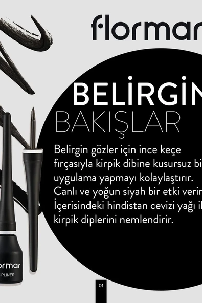 Flormar Yüksek Pigmentli & Yarı Mat Bitişli Dipliner 000 BLACK - Resim 3