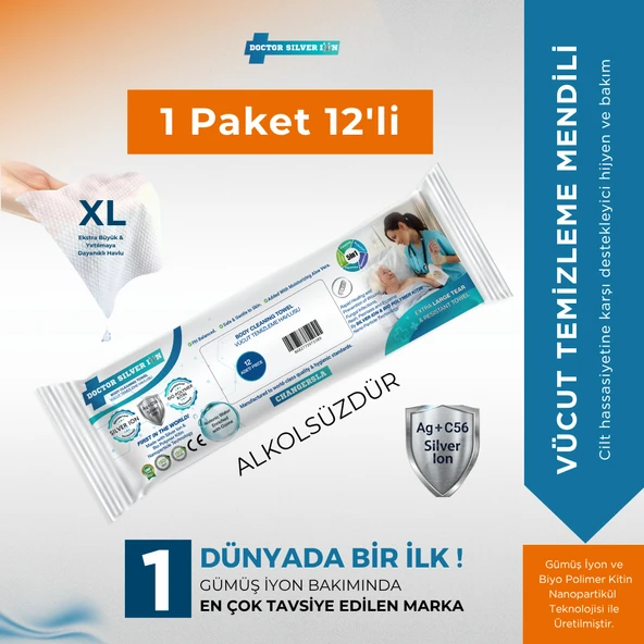 Gümüş İyonlu Özel , Onarıcı Hasta ve Yaşlı Bakım Mendili , Büyük Boy 12'li ürün görseli