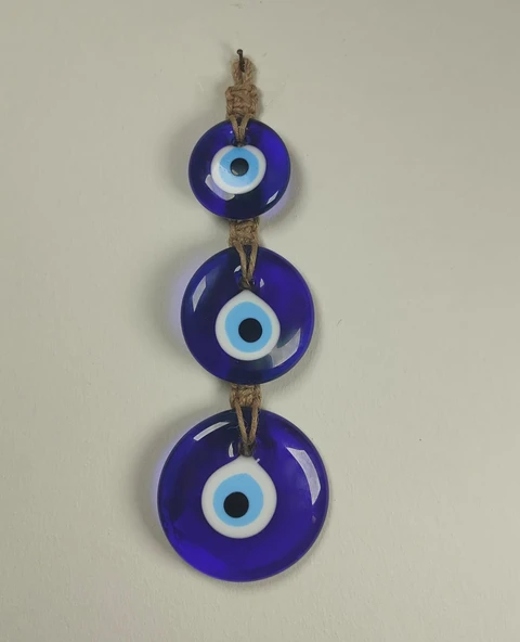 Dekoratif Nazarlık, İpli Nazar Boncuğu makrome örgülü 3 sıra 28 cm