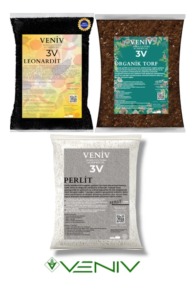 3V Bitki Ekim Seti- 2L Perlit-2L Torf Toprak + 1 Kg Köklendirici Leonardit- İnce Öğütülmüş