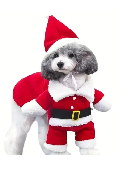 Şenlikli Noel Baba Köpek Kostüm Seti – Küçük Irklar İçin Sıcak Polyester Tulum, Kazak Tasarım Evcil Hayvan Kıyafeti-L beden