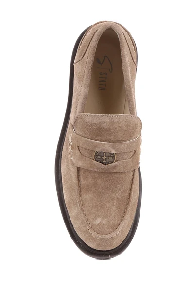 Stato - Bej Hakiki Süet Deri Kadın Loafer 25-AD1042 - Resim 6