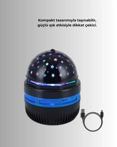 Döner Galaxy Projektör Gece Lambası – Ay ve Yıldız Işıklı Atmosfer Lamba, USB Bağlantılı - 2