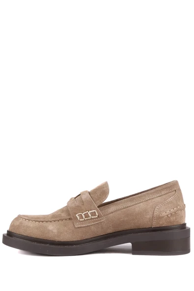 Stato - Bej Hakiki Süet Deri Kadın Loafer 25-AD1042 - Resim 4