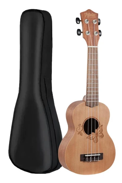 Midex SPA-261 Ladin Ağacı Kelebek Desenli Kaliteli Soprano Ukulele Seti - Resim 3