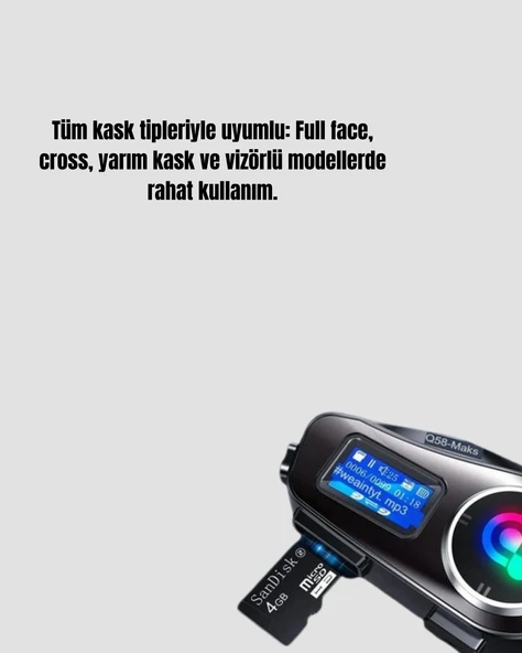 IP65 Suya Dayanıklı Kask Bluetooth Kulaklık LCD Ekranlı - 2