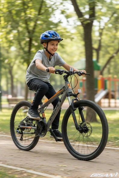 Bisan COOPER ÇOCUK BİSİKLETİ ALÜMİNYUM KADRO 30 CM HD 24 JANT 21 VİTES SHIMANO AÇIK GRİ SİYAH TURUNCU ürün görseli 1