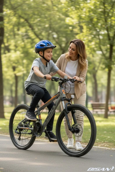 Bisan COOPER ÇOCUK BİSİKLETİ ALÜMİNYUM KADRO 30 CM HD 24 JANT 21 VİTES SHIMANO AÇIK GRİ SİYAH TURUNCU - Resim 2