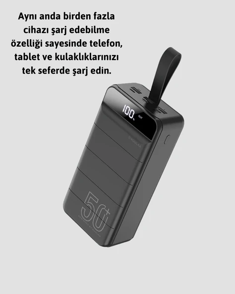 50.000 mAh Ultra Güçlü Powerbank 4 USB Çıkışlı, LED Dijital Göstergeli, Hızlı Şarj Destekli Taşınabilir Şarj Cihazı - 4
