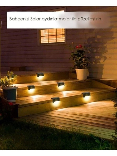 Güneş Enerjili Bahçe LED Lamba Dekor Bahçe Aydınlatma 2 Adet Köşebent Merdiven Veranda Solar - Resim 2