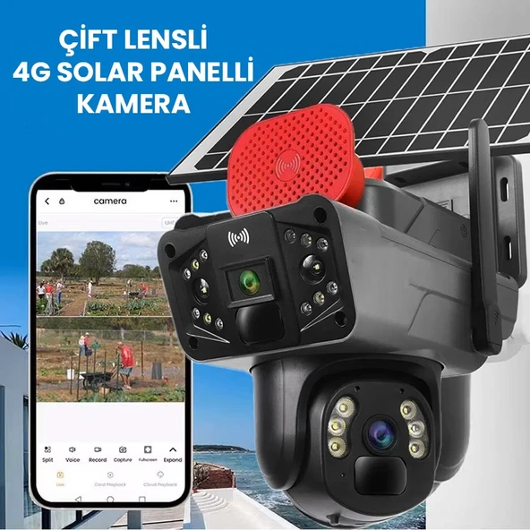 Solar Panelli, Güneş Enerjili, SIM Kartlı 4G, 6MP Çift Lensli PTZ Güvenlik Kamerası – Hareket Algılama  128 GB SD Kart Hediyeli - 2