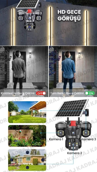 15MP 3 Kameralı Sim Kartlı Kamera, Solar Panelli Kamera,İnsan Algılama, Hareket Takibi, Sesli Alar, Çakarlı Kamera - 5