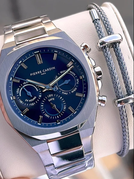 Pierre Cardin İtalyan Tasarım Bileklik Hediyeli Çelik Kasa Ve Kordon 3 Atm Erkek Kol Saati PC.1001.MS1 ürün görseli