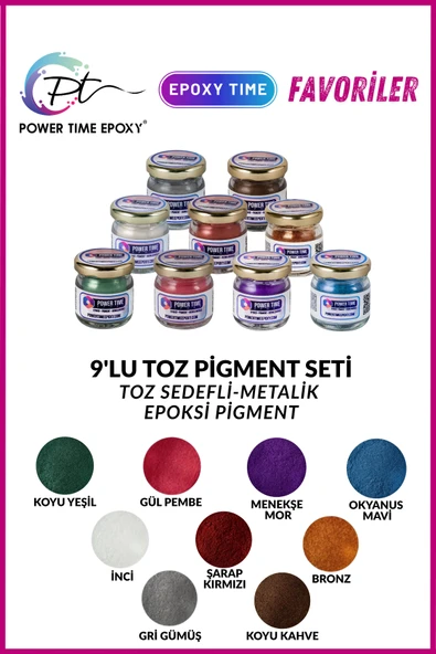 9'lu Sedefli Metalik Toz Pigment Boya Seti / Epoksi Pigment / Epoksi İçin / Favoriler ürün görseli 1
