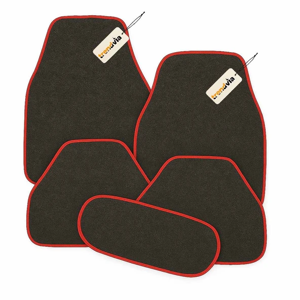 Antrasit Yanları Kırmızı Araç Halı Paspas Takımı 5’li Kaymaz Tabanlı Oto Halı Paspas Seti