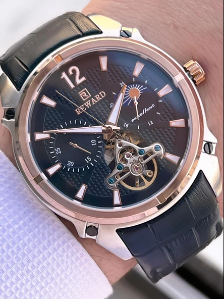 Reward Otomatik Deri Kordon 5 Atm Suya Dayanıklı Erkek Kol Saati VS.BLKT.0635 - Resim 2