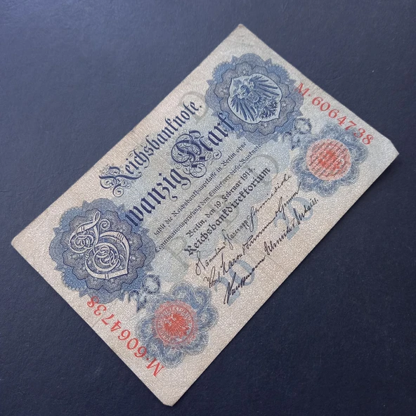 Escoines 3996368f3eec02d93f 1914 Almanya Berlin M serisi 20Mark ÇT - Resim 3