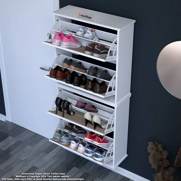Modilayn UMAY' 2 Li Asma Antre Hol 72x 156x26 cm’ lik 4 Düşer Kapak 8 Göz Bölmeli Ayakkabılık - Resim 3