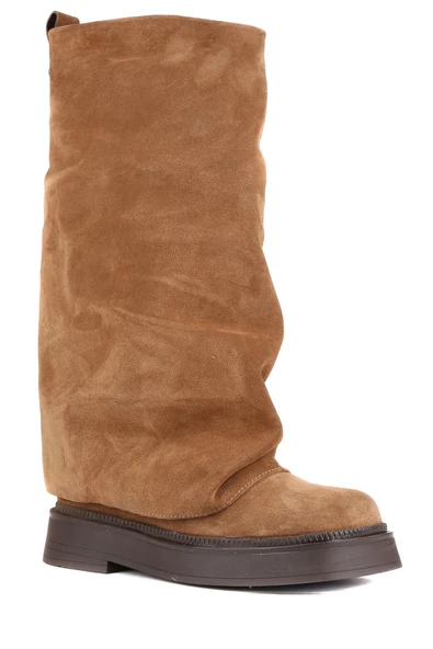 Stato - Taba Hakiki Süet Deri Fermuarsız Kadın Çizme 25-2359 - Resim 3